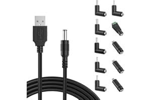 BOUGE 5V USB to DC Charging Power Cable Universal 5.5x2.1mm DC Jack With 10 Connector Tips(5.5x2.5,4.8x1.7,4.0x1.7,3.5x1.35,3.0x1.1,2.5x0.7,Micro,Type-C,Mini,LED Port) for Led Strip Lights Mini Projector