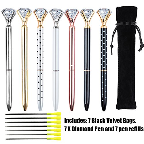 EVNEED 7PCS Diamond Pens Beautiful Metal Ballpoint Pen for Women,Coworkers,Hostess and Girlfriend