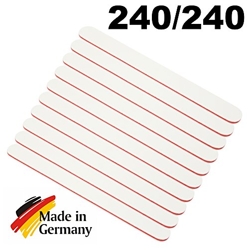 10 Stück Profi Nagelfeilen fein weiss gerade Körnung 240/240 – Kernfarbe rot – Profi-Qualität - 2