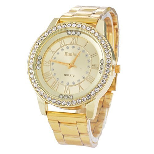 Souarts Herren Vergoldet Farbe Metallband mit Strass Armbanduhr Quartz Analog mit Batterie Souarts Herren Vergoldet Farbe Metallband mit Strass Armbanduhr Quartz Analog mit Batterie