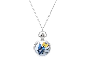 Dehumi Lady Locket Pendant Pocket Watch Necklace Chain Vintage Butterfly [Watch]