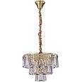 TEKLED Opulent Gold Chandelier Ceiling Light with Triangular Crystal Elegance | E14 Fitting | Glamorous Design | for Living Rooms Dining Halls Elite Clubs Boutique Hotels | D390 (Bulb not Included)
