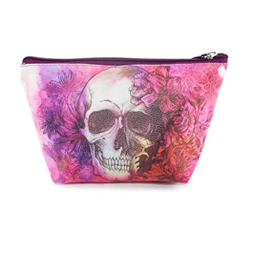 TaylorHe Make-up Bag Cosmetic Case Toiletry Bag Printed PVC zipped top Pink Floral and Skull