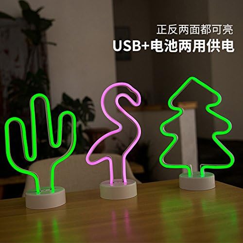 Ins iron lamp neon Flamingo New Year Birthday girls room creative Nightlight decorative lamp,Green cactus