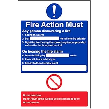 VSafety Señal Fire Exit-Fire Exit/Keep Clear - 300 Mm X 100 Mm - 3 Mm Pulido Aluminio Comp