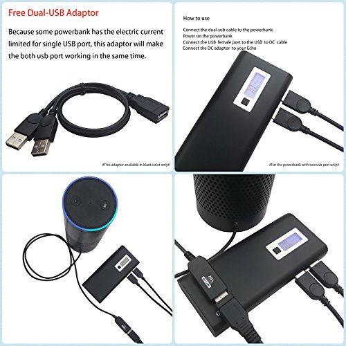 MERES USB Ladungskabel anschließen für Amazon Echo – USB 5V zu DC 15V Netzkabel für Amazon alexa echo zubehör machen die Echo Portable (schwarz) - 2