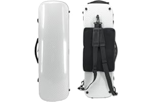 WUQIMUSC Custodia per violino 4/4 full size in fibra di carbonio oblunga rigida rettangolare custodia per violino morbida imbottitura con spallacci e borsa per spartiti musicali (bianco)