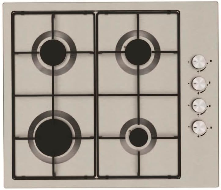 Cookology Essentials AEGHE60SS Gas Hob 60cm - 4 Burner Gas Hob - Auto Ignition - Flame Safety Device - Enamel Pan Stands - Side Controls - LPG Kit Supplied - Stainless Steel