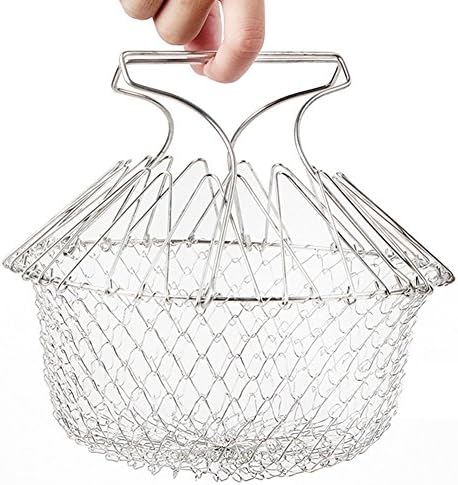 Gaoao Chef Basket Foldable Stainless Steel Fried Baskets Steam Rinse Off Filter Applies to Kitchen Cooking Fried Food with Vegetables and Fruits Frying tools
