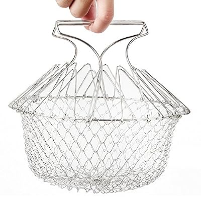 DUNLIN Pliable panier de ronde friture acier inoxydable panier frying de bonne qualité 24*14cm, sécurité ne pas blesser la main (24cm)