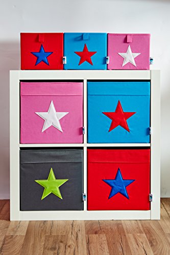 STORE.IT 753856 kleine Ordnungsbox, Aufbewahrungsbox, Spielzeugkiste, Polyester, 29 x 22 x 19 cm, türkis mit rotem Stern, 29 x 22 x 19 cm - 2