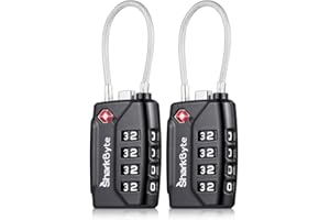 SharkByte TSA Approved Suitcase Locks - 4-Dial Security Travel Combination Padlock, Flexible Cable Wire Travel Lock for Suitcases, Luggage Locks, Travel Bag Gym Locker Small PadLock with code (2 Pack)