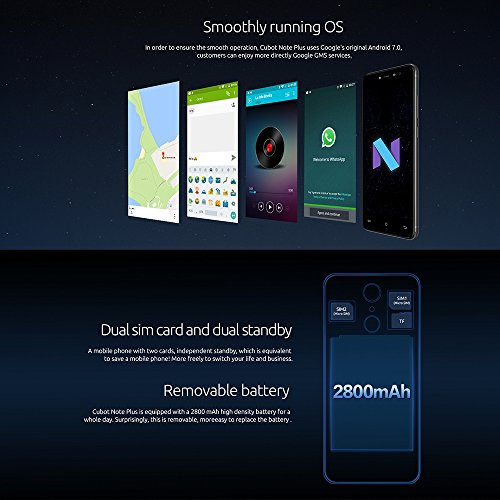 Cubot Note Plus 4G-LTE Smartphone 5.2 Zoll Android 7.0, Quad-Core 3GB Ram+32GB ROM, 16MP + 16MP Kamera, Fingerabdrucksensor Benachrichtigungs-LED, Dual Sim ohne Vertrag Handy