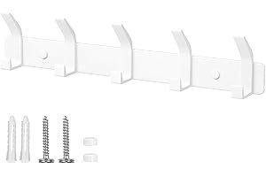 Benxdara Coat Hooks Wall Mounted Coat Rack with 5 Hooks, Rustproof Wall Hanger Clothes Hook Rail for Kitchen Bedroom and Entryway, White