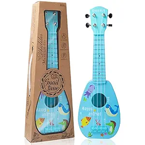 17 Inch Mini Guitar Ukulele Toy for Kids,Plastic Sear World Cartoon Children Educational Learn Guitar Ukulele with The Picks and Strap Can Play Musical Instruments Toys