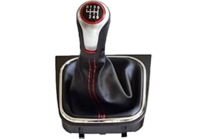 KAKULKOMEN Black Leather ABS Gear Shift Knob Lever Stick Handle Boot Cover Gaiter Case for VW Golf 5/6 MK5 MK6 Scirocco(2009) Octavia (6 Speed)