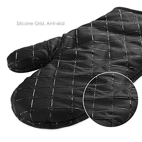 Aicok Ofenhandschuhe Anti-Rutsch Küche Backofen Handschuhe Hitzebeständig Handschuhe zum Kochen, Backen, Barbecue Isolation Pads, Schwarz, 1 Paar - 7