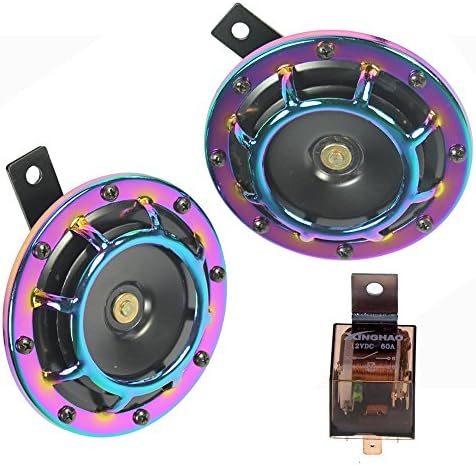 Car Horn Eletric 12V 135db Super Loud High Tone and Low Tone Metal Twin Horn Kit with Bracket for Cars Trucks SUVs RVs Vans Motorcycles Off road Boats (Neo Chrome)