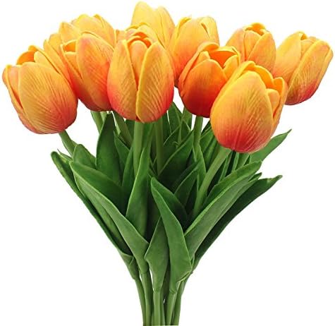 20pcs Real-touch Artificial Tulip Flowers,Fake flowers Home Wedding Party Decor (Sunset)