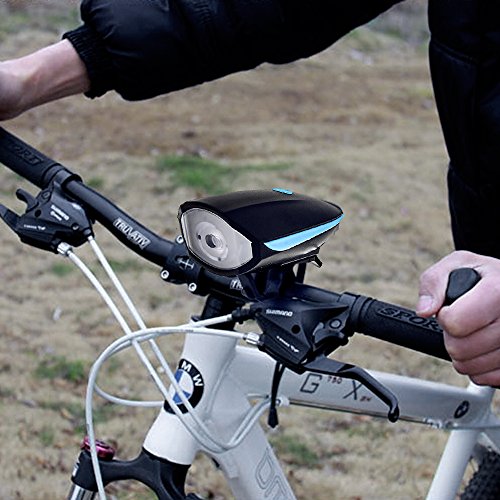 Agapo LED Fahrradlampe Set mit klingel Fahrradhorn Fahrradhupe mit 2 Tönen Frontlicht und Rücklicht Wiederaufladbare 250lm 3 Licht-Modi - 6