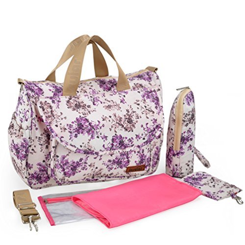 L.Sense Deluxe Multi-function Waterproof Tote Baby Diaper Bag Set 5 in 1 (Purple)