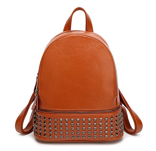 Preisvergleich Produktbild Schiveen Modisch Nieten Leder Rucksack (Braun)