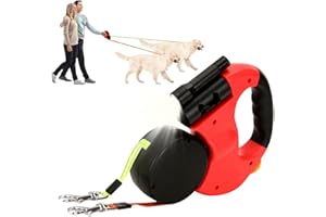 Mineup Podwójna smycz dla 2 psów, 3 m, automatyczna chowana smycz dla psa, podwójna smycz ze światłem, podwójna zwijana smycz dla psa, smycz dla dwóch psów o wadze do 10 kg, bez plątania się