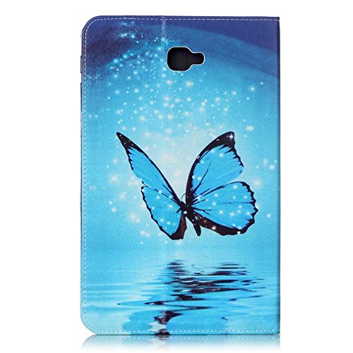 Samsung Tab A6 Hülle 10.1 Case, Ultra Slim PU Leder Tasche und Flip Etui für Samsung Galaxy Tab A (2016) SM-T580N/T585N 25,54cm (10,1 Zoll) Schutzhülle Smart Cover mit Holder Stand (Blauer Schmetterling) - 2
