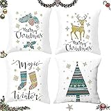 Sunshine smile 4 Pack Natale federe Cuscini,Fodere per Cuscini Decorate,Christmas Fodere per Cuscini,Fodere per Cuscini Natal