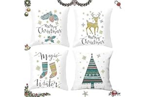 Sunshine smile 4 pcs Fundas navideñas para Cojines,Fundas para Cojines de Sofa,Funda de Almohada de Navidad,Funda de Almohada decoración para hogar,Funda de Almohada Decorativa (A)