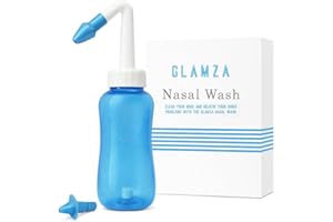 Neti Pot GLAMZA 300ml Sinus Rinse Bottle - Includes x1 Adult Nasal Rinse & x1 Child Nasal Wash Attachment for Complete Nasal Irrigation (300ml)