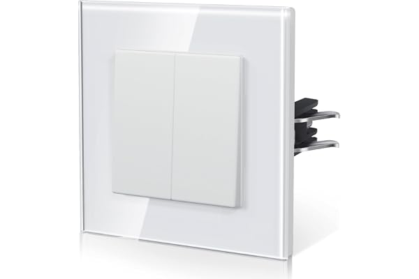 BSEED Interrupteur Mural, Interrupteur Va Et Vient Avec Griffes, Verre Interrupteur Lampe De Chevet, 2 Gang 2 Way, 86mm, Blanc