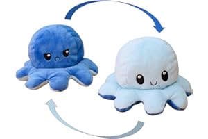 KUNSTIFY Pulpito Reversible. Peluche Animal Que Expresa Emociones. Pulpo de Doble Cara Disponible en Naranja, Azul, Rosa, Verde, Gris, Mora-do, Amarillo, Negro y Rojo. para Niños y Tiktokers