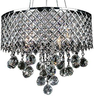 FEEKENBU 4 Lights Flush Mounted Drum Chrome Crystal Chandelier Pendant Lighting