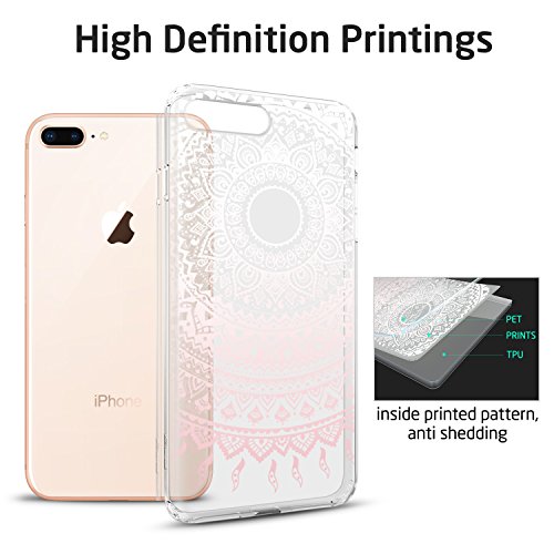 ESR Funda iPhone 8 Plus  ESR C  rcasa Fina Transparente Dura Borde Suave TPU  Compatible con Carga Inal  mbrica   Mejorada Protecci  n a Esquinas  Dise  o de Impresi  n para Apple iPhone 8 Plus 5 5  2017 - Manjusaka Rosa