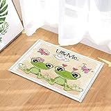 GoHEBE - Alfombrilla baño niños con diseño ranas dibujos animados sobre naranja fondo...