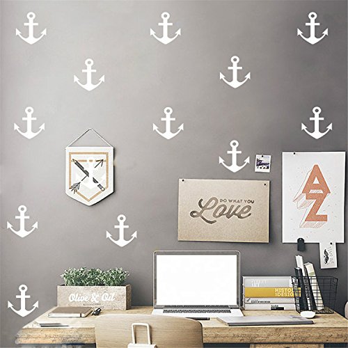 Yanqiao 12Pcs/set Schiff Anker für Kinderzimmer Mode Dekoration Vinyl Entfernbare Hauptdekoration Wand Aufkleber DIY Materialien, Weiß