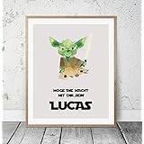 Kinderposter Namensbild Star Wars Yoda - Geburtsdruck mit Wunschname für Jungen, Geschenkidee zur Geburt, Taufe, Geburtstag; Kinderzimmer Wandbild personalisiert - ungerahmt