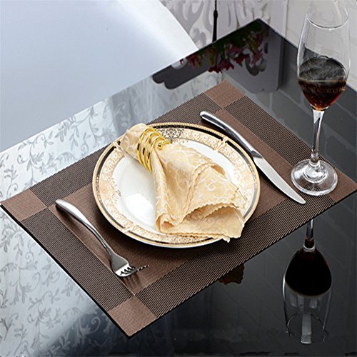 Fontic 6er Set Platzsets 30x45cm Platzdeckchen Rutschfest Abwaschbar Tischmatten aus PVC Abgrifffeste Hitzebeständig Tischsets Schmutzabweisend und Waschbare, Platz-Matten für küche Speisetisch (Braun) - 4