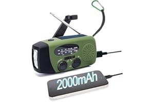 SHANDADDY 2000mAh Wind Up Solar Radio, Emergency Portable Hand Crank Weather Radio, Rechargeable Power Bank, 2 mode LED torch with SOS Alarm LED Flashlight, USB Phone Charger, for emergencies, camping (green)