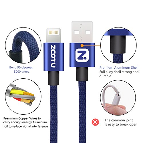 iPhone Lightning Kabel, 3 Packungen 0,5 m/1 m/2 m Handy USB Ladegerät Daten Kabel verschleißfeste Nylon Geflochtene Schnur schwere Aramid Fasern und Street Point verstärkt für iPhone 7/7 Plus/6/6 Plus/6S/5/5S/5 C/SE, iPad 4, iPod, iPad Air 1/2, iPad Mini 1/2/3/4 von zcotu - 2