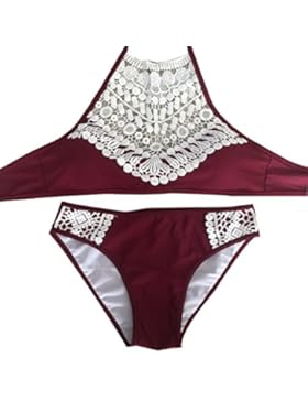 Ailin home- Womens due pezzi Bikini allacciato al collo Swimsuit Swimwear vita bassa ( Colore : Rosso , dimensioni...