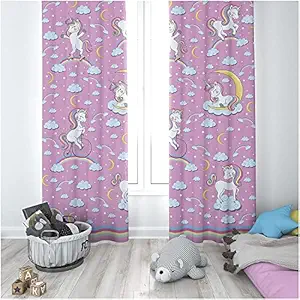 Curtain Hub 3D Pink Unicorn Star Digital Printed Polyster Fabric Designer Classic Curtains for Bed & Kids Room Window/Door/Long Door (5 Feet ( 60 Inch))