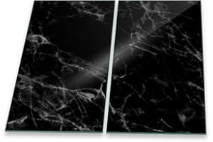 DECORWELT Herdabdeckplatte Abdeckung Ceranfeld Abdeckplatte Schneidebrett 2-Teilig 60x52 Marmor Schwarz- Weiss Spritzschutz Glasplatte Ceranfeldabdeckung Herdschutz Sicherheitsglas Glasschneidebrett 2x30x52