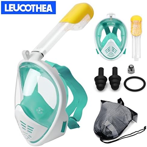 LEUCOTHEA Anti-Fog Anti-Leak Snorkel Mask Easy Breathing Full Face GoPro Compatible 180° Panoramic View Diving Mask Set Green S/M