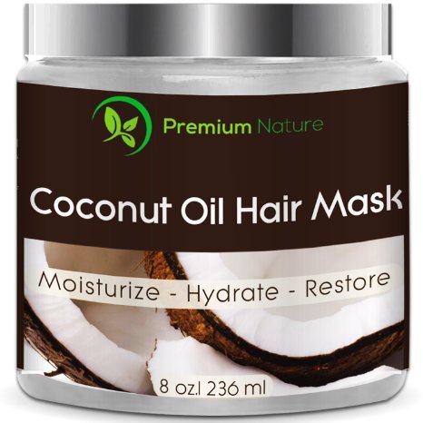 Premium Nature Coconut Oil Hair Mask 100% Natural Hair Care Treatment - Intensive Repair, Restores Shine & Nourishes Scalp, 8 oz