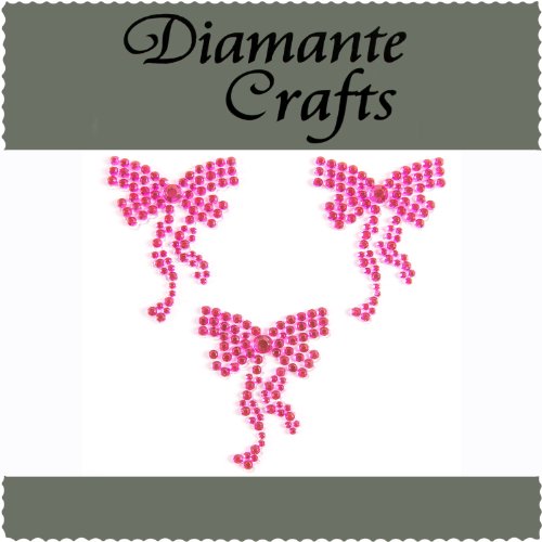 3 Hot Pink bows Diamante Vajazzle Rhinestone Gems - created exclusively for Diamante Crafts
