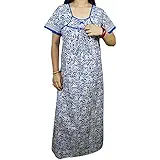 Indiatrendzs Women Cotton Nighty Printed Sleepwear Nightdress 44" (Blue)