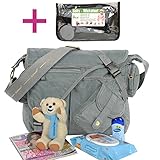Baby Wickeltasche ELEPHANT Umhängetasche inkl. Wickelmatte, Buggy Fixierung Karabiner, Windelbeutel, Thermo Iso Flaschentasche, Schnuller Etui – Farbe GRAU - 4