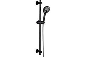 Görbach Barre de Douche Noir 70 cm, Colonne de Douche en Acier Inoxydable avec Douchette 3 Jets et Support de Fixation Réglable pour S'adapter aux Trous de Perçage Existants(HBD12MB)